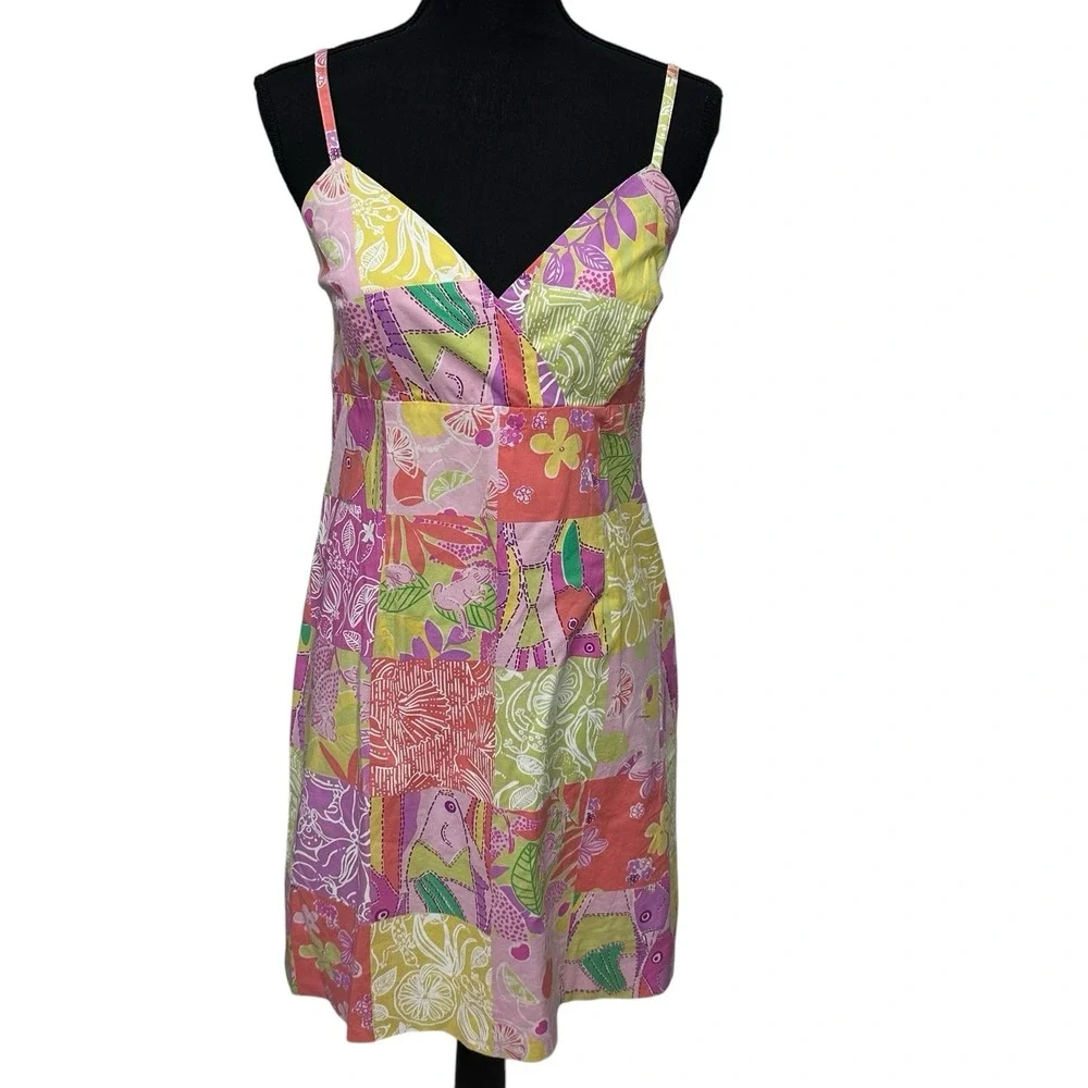 VTG Lilly Pulitzer Dress Chef's Blend Patchwork Size 10P Spaghetti Straps READ - Picture 1 of 7